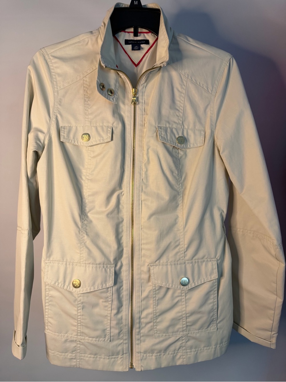 Tommy Hilfiger Cream Zip Utility Jacket with Gold-Tone Hardware